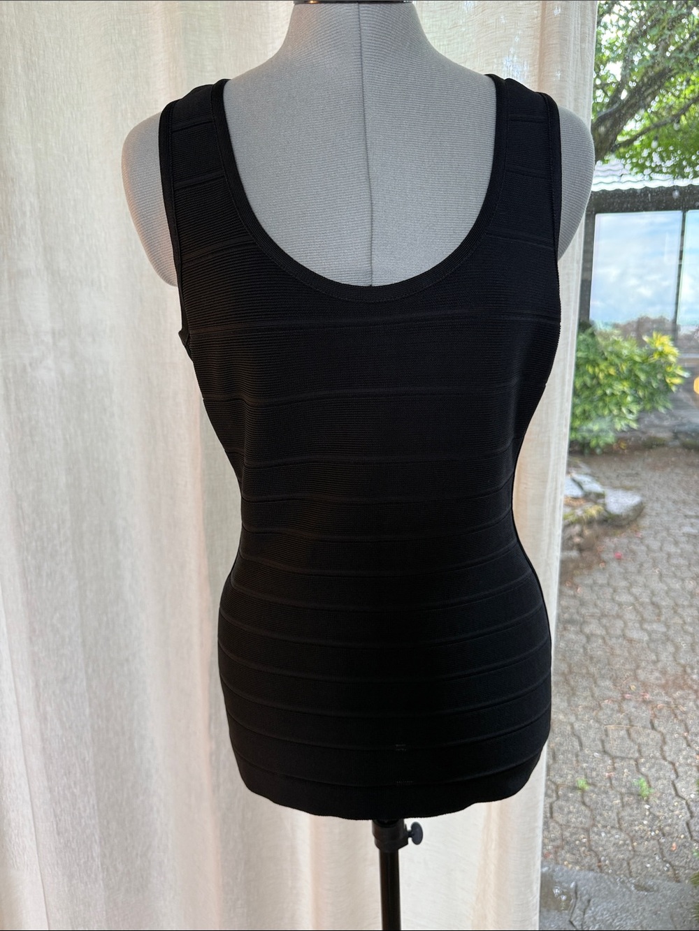 Herve Leger Black Scoop Neck bodycon top “Adie”